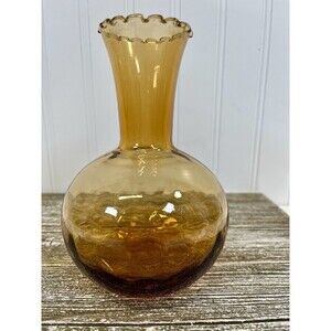 MCM QUILTED Glass Amber "vase" With Ruffle Top‎ Edge HAS 2 BUBBLES. SEE PHOTO